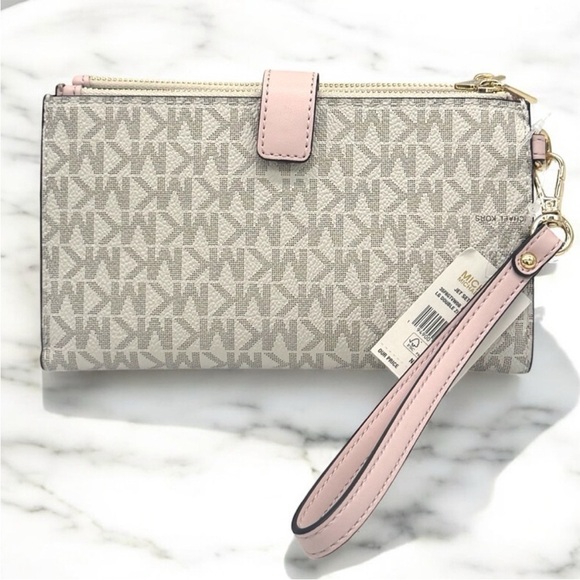 Michael Kors Large Jet Set Travel Double Zip Wallet Powder Blush Multi - Picture 5 of 9